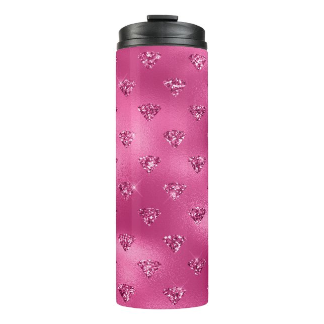 Helles rosa Glam Funkelnd Diamantmuster Thermosbecher (Vorderseite)