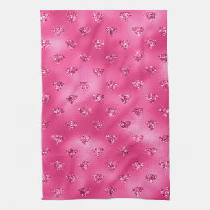 Helles Rosa Glam Funkelnde Diamanten Geschirrtuch