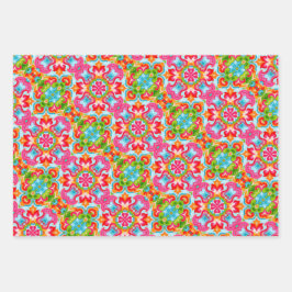 Helles rosa, grünes, blaues, orangefarbenes und we geschenkpapier set