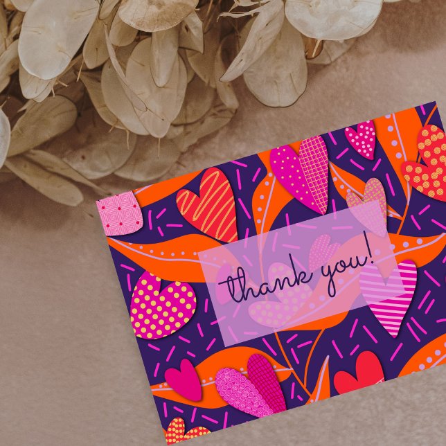 Helles, rosa Herz-Muster Dankeskarte (Vibrant floral pattern Thank You card for any occasion.)