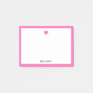 Helles Rosa Herz und Rand auf Weiß mit Namen Post-it Klebezettel