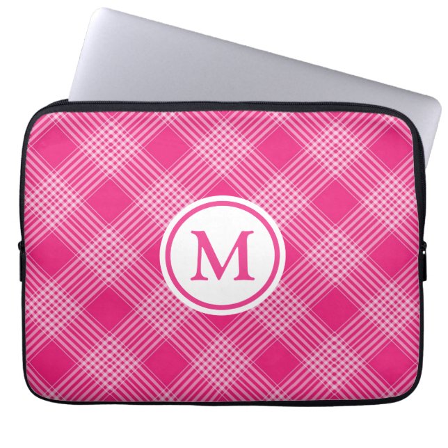 Helles rosa Karomuster mit Monogramm Laptopschutzhülle (Vorderseite)