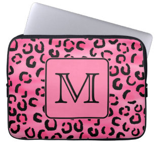 Helles rosa Leopard-Druck-Gewohnheits-Monogramm Laptopschutzhülle