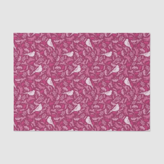 Helles rosa Mauve Winter White Bird Blumenmuster Seidenpapier (Vorderseite)