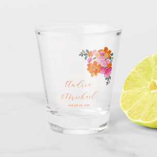 Helles Rosa & Orange Vibrannende Sommerblumenhochz Schnapsglas