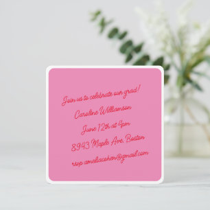 Helles Rosa-Rot-Script Minimalistische Abschlussfe Einladung