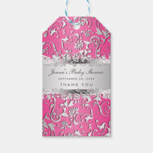 Helles rosa Silber blühen Blumenbaby-Dusche Geschenkanhänger