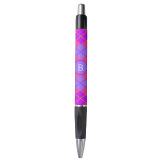 Helles Rosa und Blau Argyle-Muster Monogramm Kugelschreiber