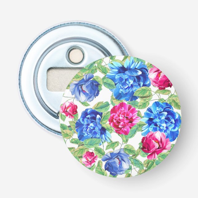 Helles Rosa und Blaues Florales Schönes Muster Flaschenöffner (Vorderseite)