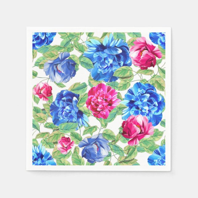 Helles Rosa und Blaues Florales Schönes Muster Serviette (Vorderseite)