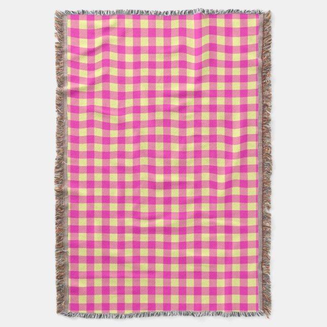 Helles Rosa und Gelb Gingham-Schachbrett  Decke (Vorderseite Vertikal)