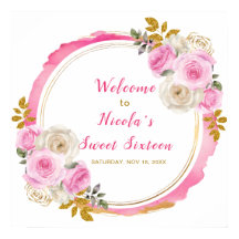 Helles Rosa und Gold Elegante Blume 16 . Geburtsta