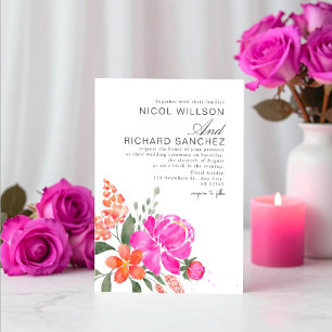 Helles Rosa und Orange Florale Hochzeit Einladung