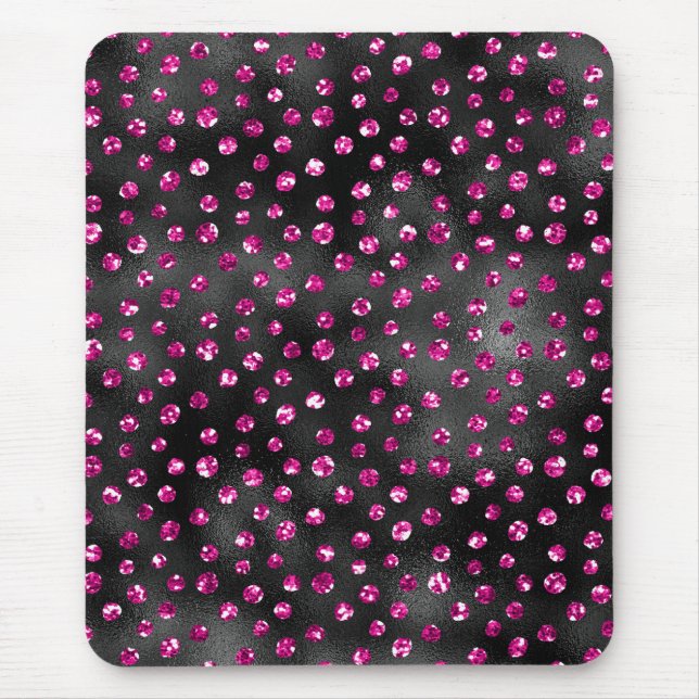 Helles Rosa und schwarzer Glam-Polka-Punkt-Druck Mousepad (Vorne)