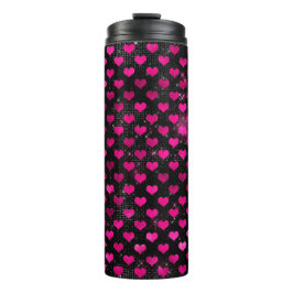 Helles rosa und schwarzes Glam Herz Muster Thermosbecher