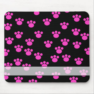Helles rosa und schwarzes Tatzen-Druck-Muster Mousepad
