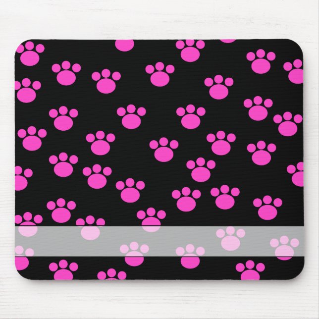 Helles rosa und schwarzes Tatzen-Druck-Muster Mousepad (Vorne)