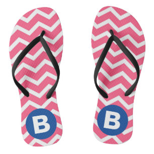 Helles Rosa und Weiß Chevron-Muster Monogramm Flip Flops