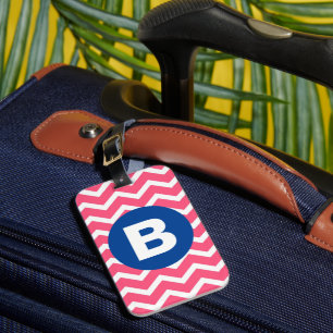 Helles Rosa und Weiß Chevron-Muster Monogramm Gepäckanhänger