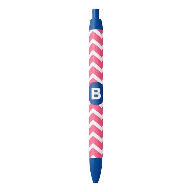 Helles Rosa und Weiß Chevron-Muster Monogramm Kugelschreiber (Vorderseite Vertikal)