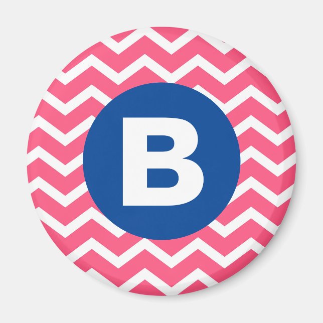 Helles Rosa und Weiß Chevron-Muster-Monogramm Magnet (Vorne)