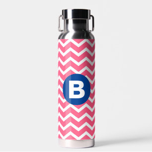 Helles Rosa und Weiß Chevron-Muster Monogramm Trinkflasche