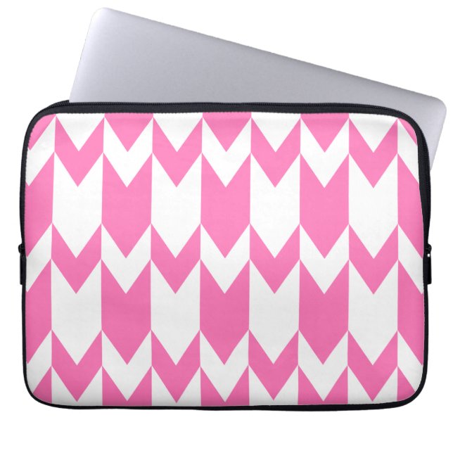 Helles rosa und weißes Zickzack Muster Laptopschutzhülle (Vorderseite)