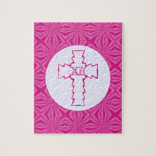 Helles Rosa Zick-Zack-Kreuz auf Weiß und Hot Pink