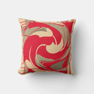 Helles Rot Beige Taupe Wirbelnde Abstrakte Blume Kissen