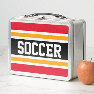 Helles Rot Schwarz Weiß Orange FUSSBALL Streifen Metall Brotdose