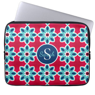 Helles Rot und Blau Modernes geometrisches Monogra Laptopschutzhülle