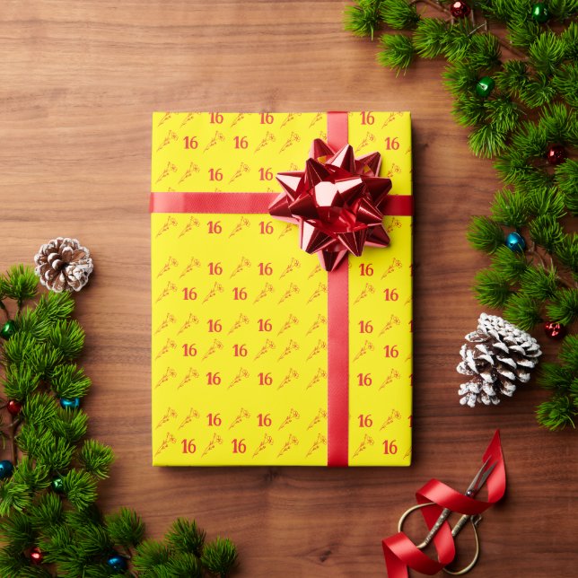 Helles Rot und Gelb floral  Geschenkpapier (Feiertagsgeschenk)