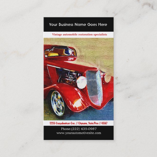 Helles Rot wieder hergestelltes Vintages Auto-Foto Visitenkarte (Vorderseite)