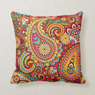 Helles rotes Blumenpaisley-Böhmemuster Kissen