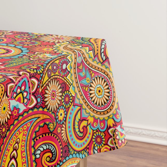 Helles rotes Blumenpaisley-Böhmemuster Tischdecke (Beispiel)