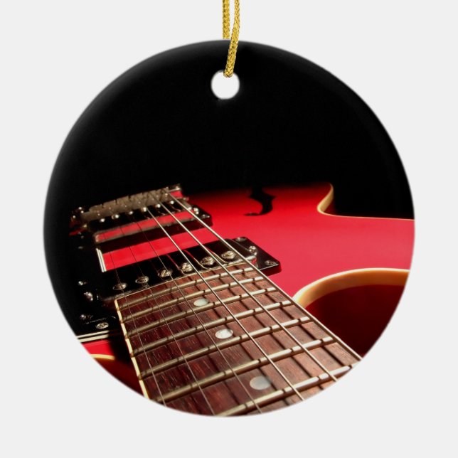Helles rotes elektrische Gitarren-Foto Keramik Ornament (Vorne)