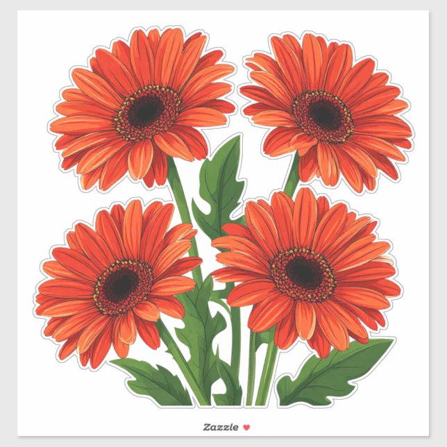 Helles rotes Gerbera-Daisy-Blumenstrauß Aufkleber (Blatt)