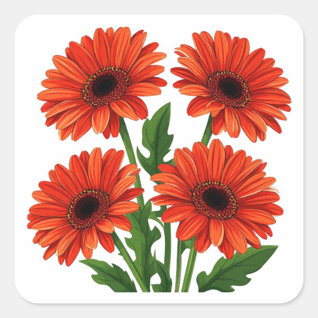 Helles rotes Gerbera-Daisy-Blumenstrauß Quadratischer Aufkleber (Vorderseite)