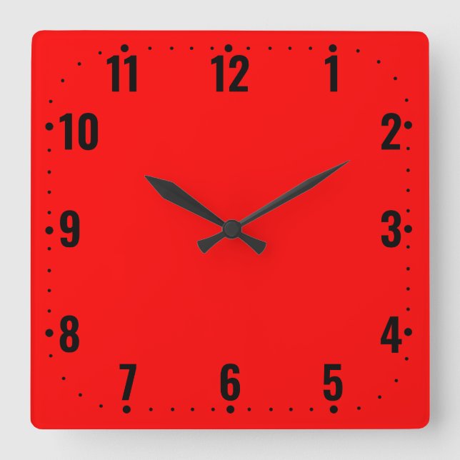 Helles, rotes Gesicht mit Zahlen - brüchig Quadratische Wanduhr (Vorderseite)