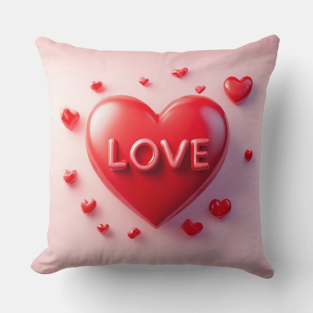 Helles Rotes Herz mit "Liebe" Text Kissen (Vorderseite)