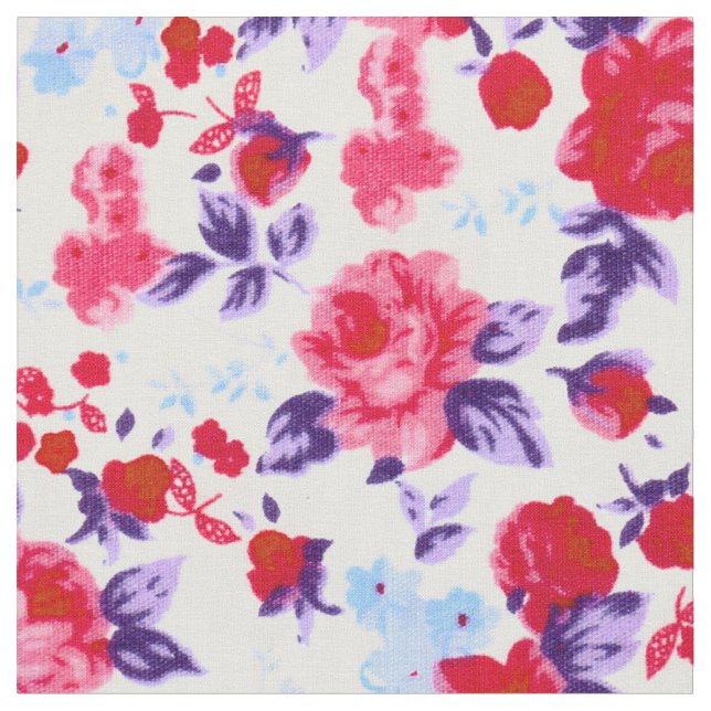 Helles rotes, lila und rosa Blumenmuster Stoff (Nahaufnahme)