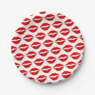 Helles rotes Lippenstift-Muster Pappteller