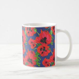 Helles rotes orientalisches Poppies-Muster auf bla Kaffeetasse