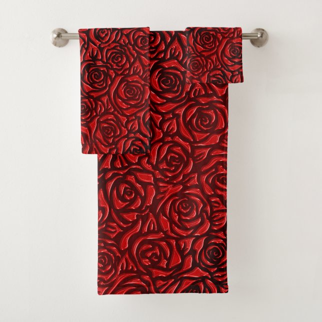 Helles rotes Rosenmuster Badhandtuch Set (Insitu)