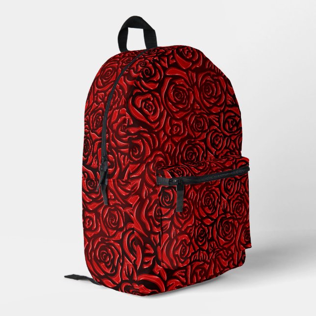 Helles rotes Rosenmuster Bedruckter Rucksack (Rückseitige Ecke links)