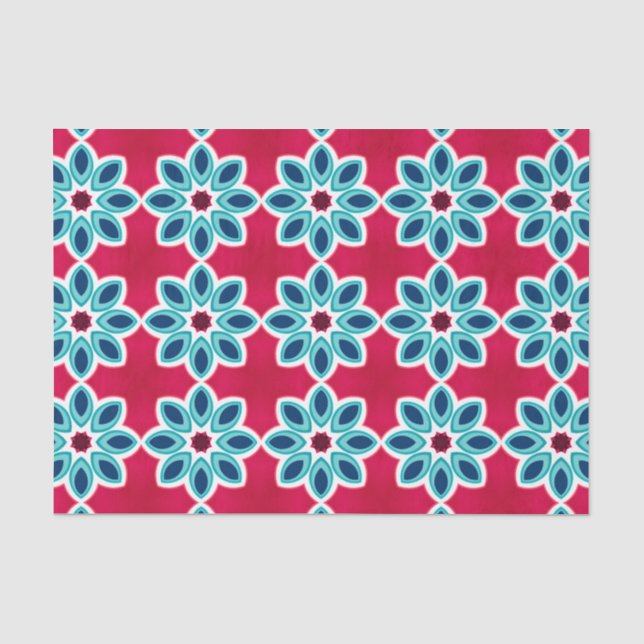 Helles, rotes und blaues, modernes geometrisches M Seidenpapier (Vorderseite)
