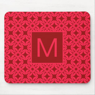 Helles rotes verziertes Muster mit Monogramm Mousepad