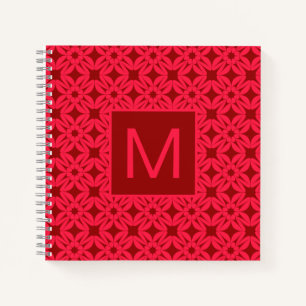 Helles rotes verziertes Muster mit Monogramm Notizbuch