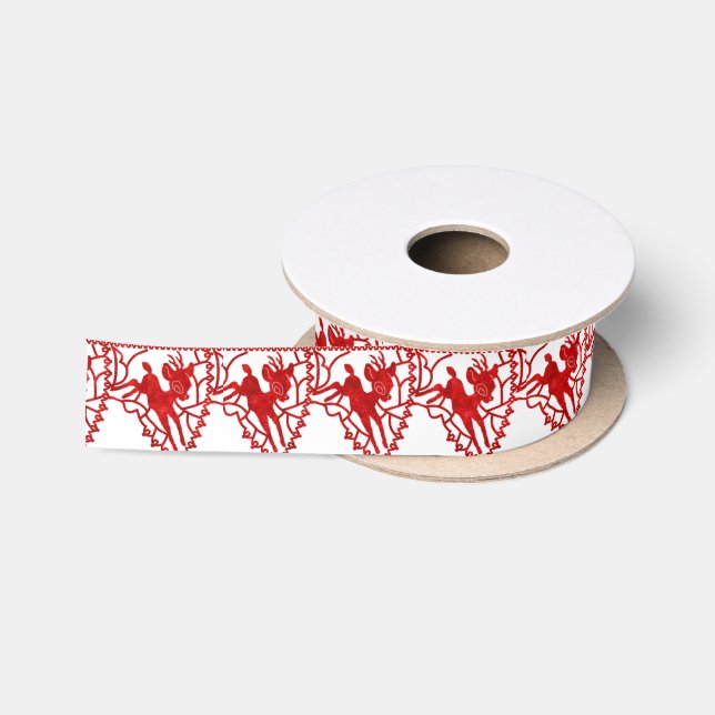Helles rotes Weihnachtsniedliches Ren Satinband (Spule)