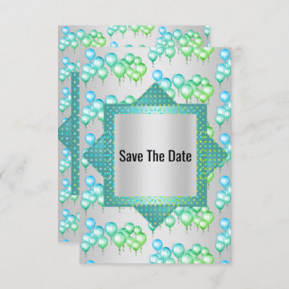 Helles Silver Green Ballon Save the Date Einladung